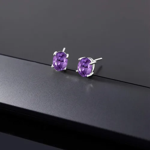 Vista 311 de Gem Stone King Aretes de oro de 14 quilates con piedra natal ovalada de 0.315 x 0.236 in Aretes de oro para mujer
