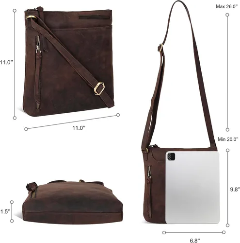 Vista 5 de Bolsos cruzados de cuero para mujer, bolsos de mano de moda para mujer, bolsos cruzados de tamaño mediano para mujer, regalo para ella, Marrón