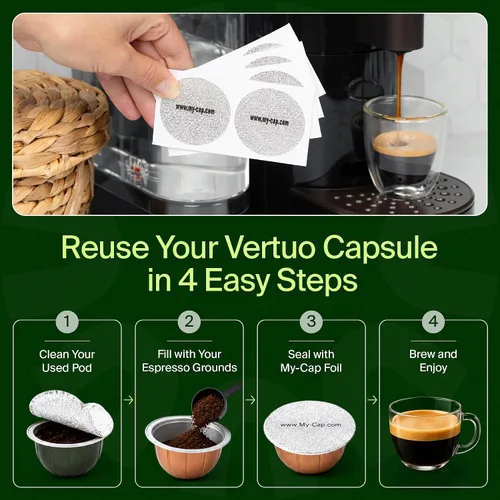 Vista 3 de My-Cap Sellos de aluminio para cápsulas Nespresso Vertuo - Tapas de aluminio reutilizables para prolongar la vida útil de las cápsulas Nespresso