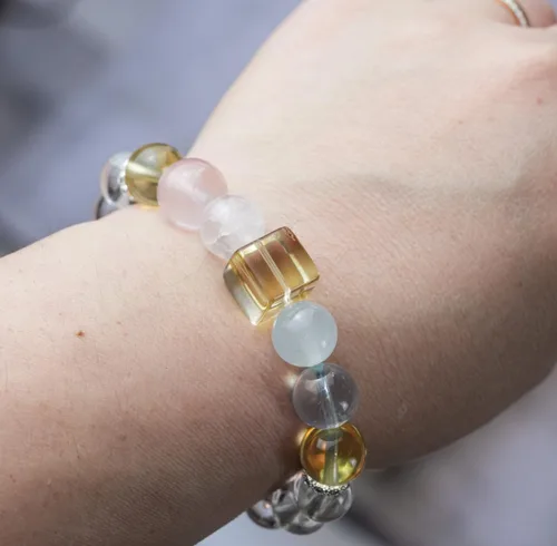 Vista 41 de Precious Gemstone Natural Crystal Healing Bracelet, Rutilated Quartz, Moonstone, Quartz Handmade Original Design Bracelet