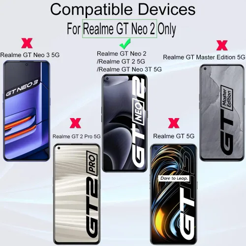 Vista 2 de Ibywind Protector de pantalla para Realme GT Neo 3T/GT Neo 2/GT 2 (5G), con 2 piezas de vidrio templado, 1 protector de lente de cámara, 1 película