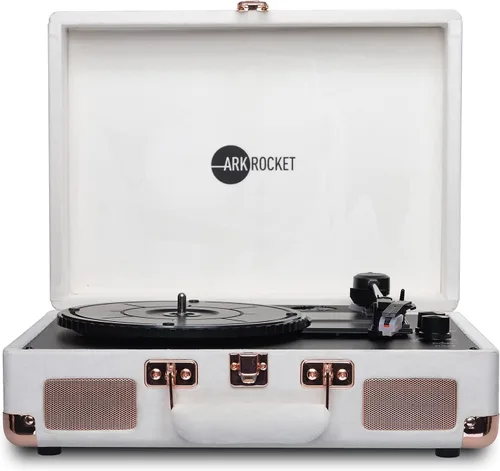Vista 19 de Arkrocket Curiosity II Tocadiscos Bluetooth Retro de maleta de 3 velocidades con bocinas integradas y cartucho de imán móvil (Negro)