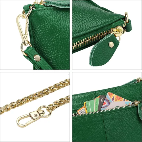 Vista 6 de Uromee Cartera de mano para mujer, de piel auténtica, con cadena de hombro desmontable