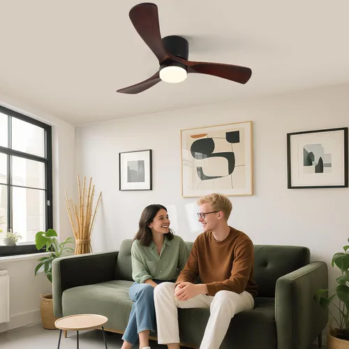 Vista 9 de GESUM Ventilador de techo de 42 pulgadas con control remoto de luces, ventilador de techo de perfil bajo con 3 aspas de madera de nogal, reversible