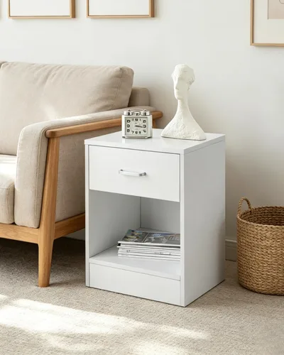 Vista 7 de Karl home - Juego de 2 mesitas de noche de madera blanca, moderna para dormitorio Wood Bedside Table Set with Open Storage Shelf, Multi-scene