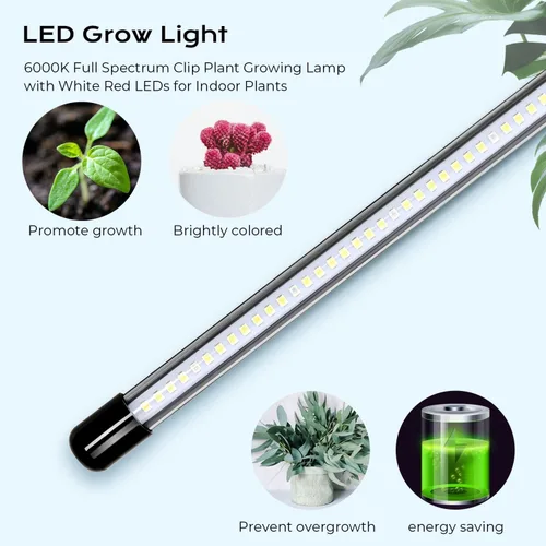 Vista 6 de iPower Luz LED de crecimiento con espectro completo para plantas de interior, cuello de cisne ajustable, 5 niveles regulables, 3 modos de Blanco