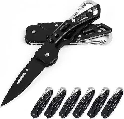 Vista 8 de Cuchillo de bolsillo, cuchillo de bolsillo con cadena, hoja de solo 2.5 pulgadas. Cuchillo EDC para camping, senderismo, pesca para hombres y Negro