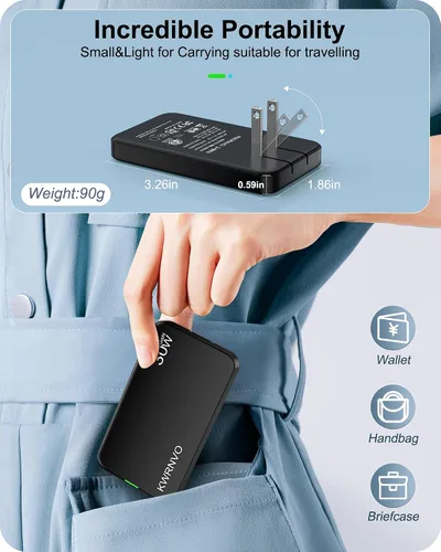 Vista 6 de Cargador de pared USB plano, 3 puertos ultra delgado cargador de pared rápido para Pixelbook, iPad Pro, iPhone 17/16/15/14 negro