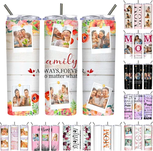 Vista 26 de Regalos para el Día de la Madre, vaso personalizado con foto de mamá, vasos delgados con tapa de nombre y pajita, 20 onzas, taza de café de viaje