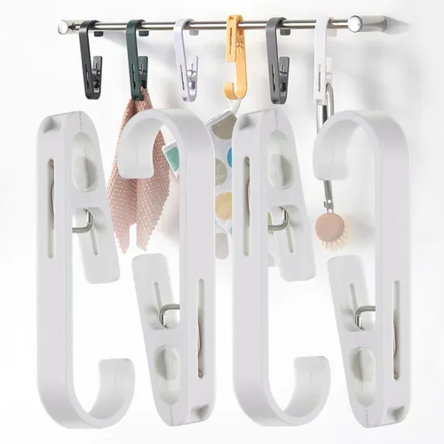 Vista 8 de iBetterLife Alfileres de ropa resistentes para exteriores, 8 ganchos grandes para ropa sucia con clips, abrazaderas organizadoras de armario