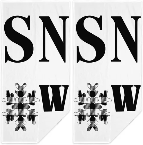 Vista 8 de Juego de 2 toallas de mano para árbol de Navidad, color blanco y negro, juego de 2 toallas de baño absorbentes de copos de nieve, toallas