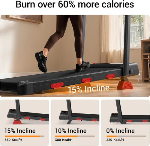 Vista 10 de LONTEK 15% Incline Walking Pad Treadmill with Handles, Treadmills for Home
