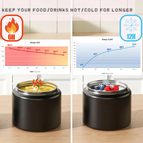 Vista 5 de Termo de 11.8 oz para Alimentos Calientes, Termo para Sopa de Acero Inoxidable, Contenedor de Comida Caliente con Cuchara Plegable, Tapa Abatible