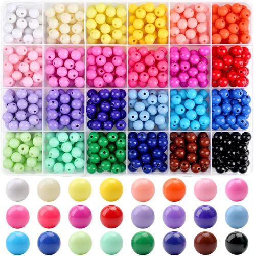 Vista 17 de 1440 piezas de cuentas redondas de acrílico mate de 6 mm de color caramelo, 24 colores surtidos de cuentas de chicle de plástico con agujero Juego