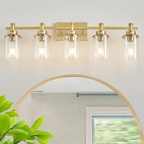 Vista 16 de Accesorios de Luz de Baño de 3 Luces, Accesorio de Luz de Tocador Negro y Dorado Cepillado Sobre Espejo, Apliques de Pared Modernos Iluminación