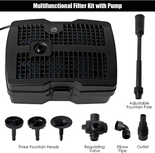Vista 4 de Goplus Bomba de filtro sumergible 4 en 1, bomba de fuente de 660 GPH con terilizador S de 9 W y 3 boquillas, sistema de limpieza de estanques