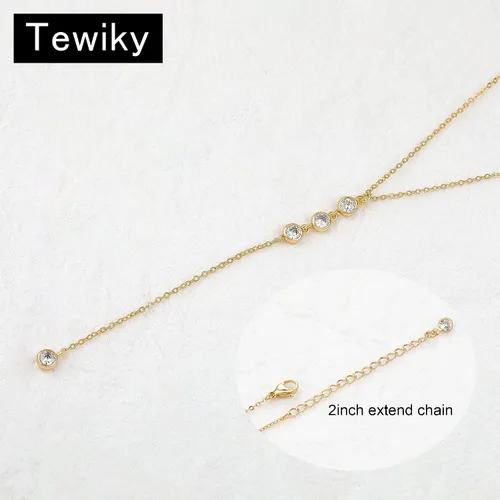 Vista 7 de Tewiky Lariat Collar para mujer, delicados collares largos chapados en oro de 14 quilates, corazón y perlas de circonita cúbica, collar con colgante