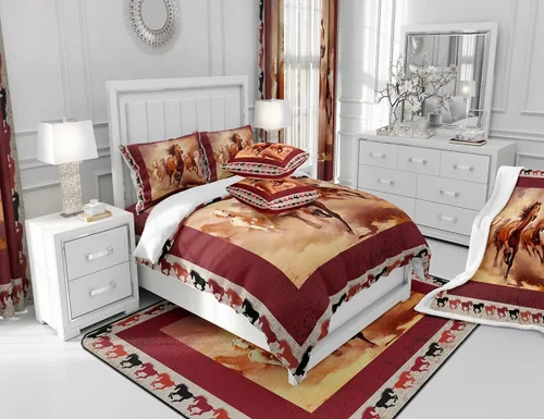 Vista 6 de Manfei Sábana bajera ajustable de caballo al galope, tamaño individual, funda de cama con temática de animales con 1 funda de almohada, juego