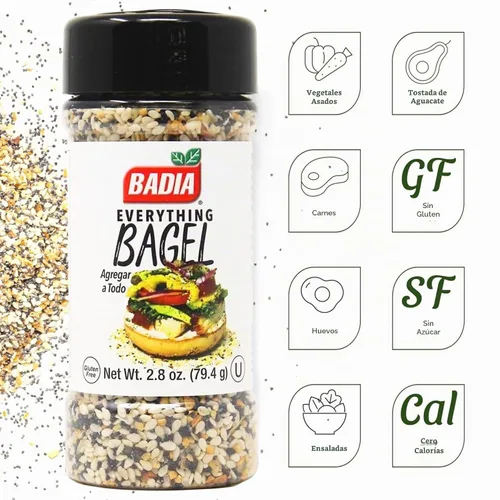 Vista 2 de Badia Everything Bagel Seasoning, 2.8 oz – Sésamo blanco y negro, semillas