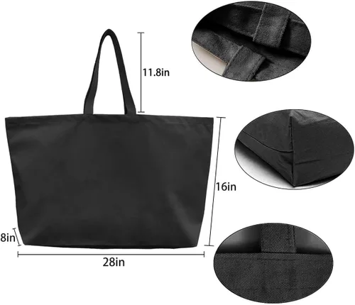 Vista 4 de Bolsa de lona grande, extra grande, para compras, playa, reutilizable, más grande, bolsa sólida lisa de 28 x 8 x 16 pulgadas Largest Plain Solid