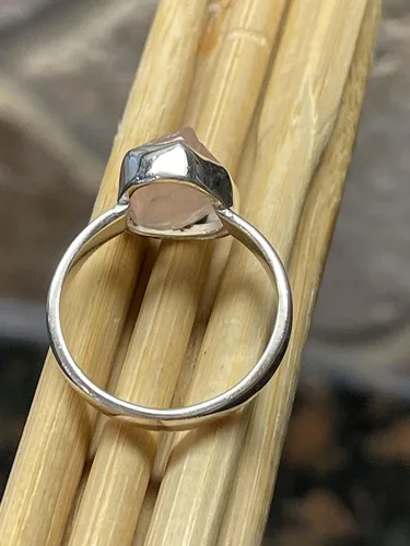 Vista 7 de Anillo de plata de ley sólida de cuarzo rosa rosa natural crudo 925 tamaño 6.25