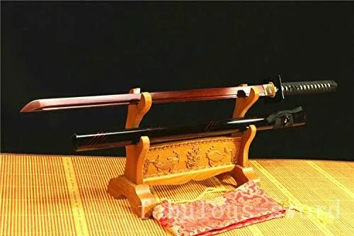Vista 5 de Espada GLW de 41 pies de acero Damasco plegado rojo japonés Samurai recto Katana lista para la batalla