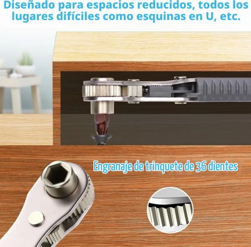 Vista 4 de OSDUE Juego de 5 piezas de llave de trinquete mini, transmisión de 1/4 pulgada, destornillador reversible de alto torque con offset, con puntas Mini