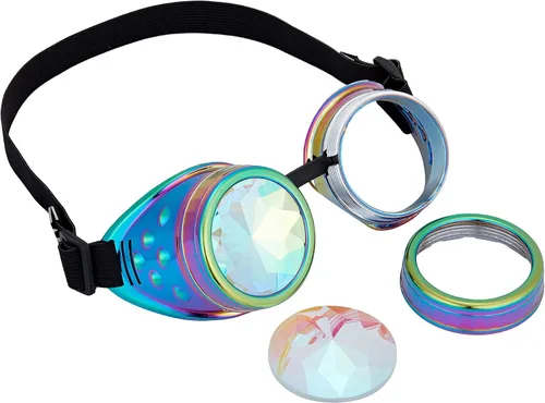 Vista 47 de Gafas caleidoscopio para raves trippy psicodélico steampunk con lentes de cristal de difracción de prisma arcoíris