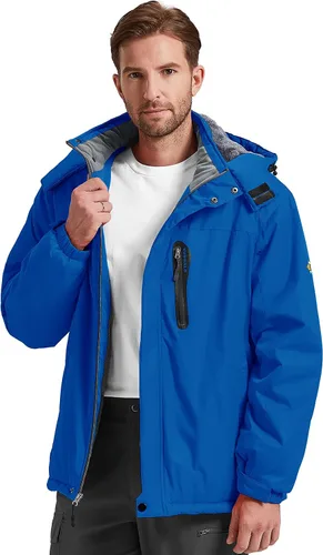 Vista 9 de Chaqueta de esquí para hombre, impermeable, con forro polar cálido, forro de nieve, para montaña, con capucha, resistente al viento, chubasquero