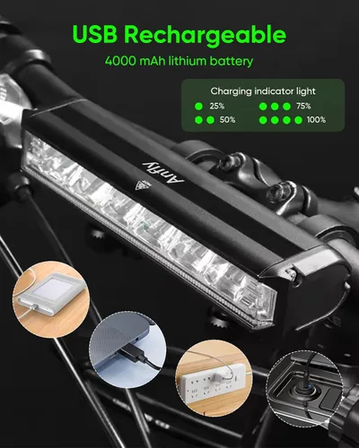 Vista 4 de Super Bright LED Bike Lights – USB-C Rechargeable, IPX5 Waterproof Bicycle Headlight, Daytime Running Light, Multi-Mode MTB & Off-Road Cycling