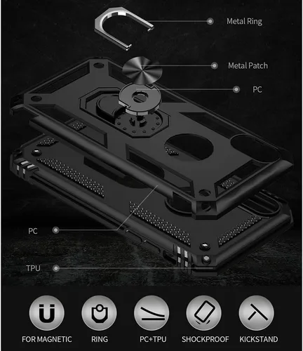 Vista 4 de Yiakeng Funda para iPhone XR, iPhone XR con protector de pantalla, fundas protectoras de grado militar con anillo para iPhone XR (negro)