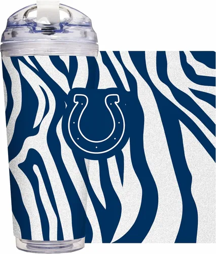 Vista 55 de Rico Industries NFL Football Glitter 24 onzas Vaso de purpurina acrílico con tapa con bisagra, Vaso de doble pared oficialmente licenciado con pajita