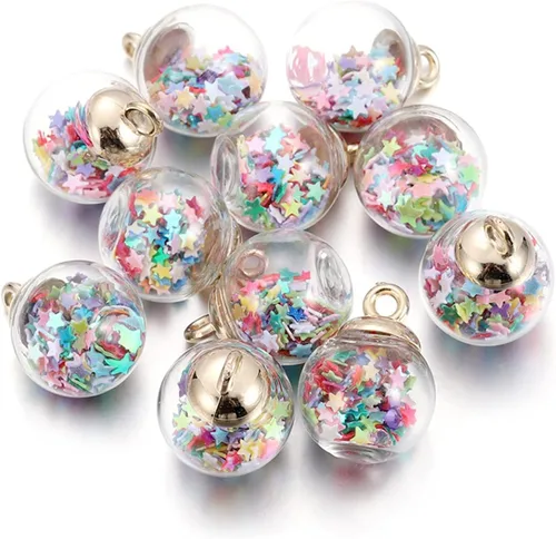 Vista 13 de 10 unids/lote de 0.630 in transparente bola de cristal encantos estrella lentejuelas colgantes para DIY pendientes collar joyería fabricación