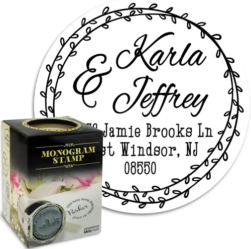 Vista 13 de Sello autoentintado con monograma personalizado, regalo perfecto para las fiestas en una elegante caja de regalo. Elige entre 15 colores de tinta