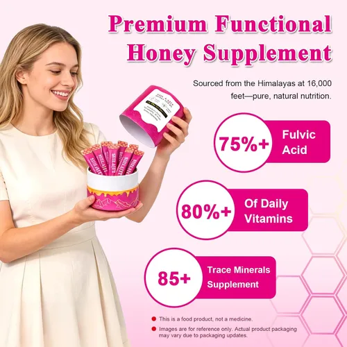 Vista 4 de Palitos de miel Shilajit para mujer, palitos de miel de fresa con miel orgánica, shatavari y azafrán, sabor terroso y aromático, pajitas Shilajit