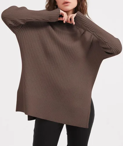 Vista 3 de LILLUSORY Suéter de cuello alto de gran tamaño para mujer 2023, suéter de punto acanalado de moda para otoño