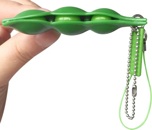 Vista 6 de Acerich Paquete de 3 llaveros Edamame Fidget Toys – Squeeze-a-Bean Puchi Puti Mugen Llavero Guisante Llavero Soja Juguetes Regalo
