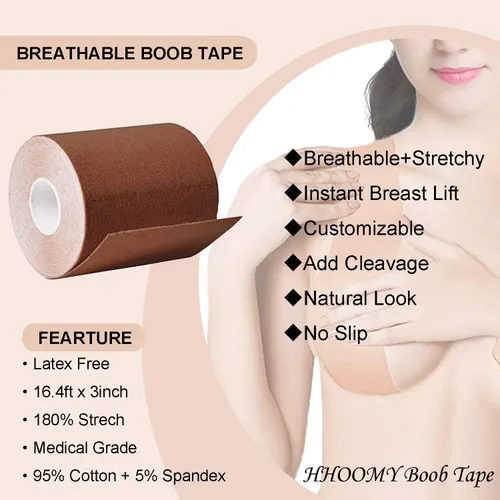 Vista 5 de HHOOMY Cinta para el pecho, cinta transpirable de apoyo para el pecho con cubierta reutilizable para pezones para pecho grande A-E Cup