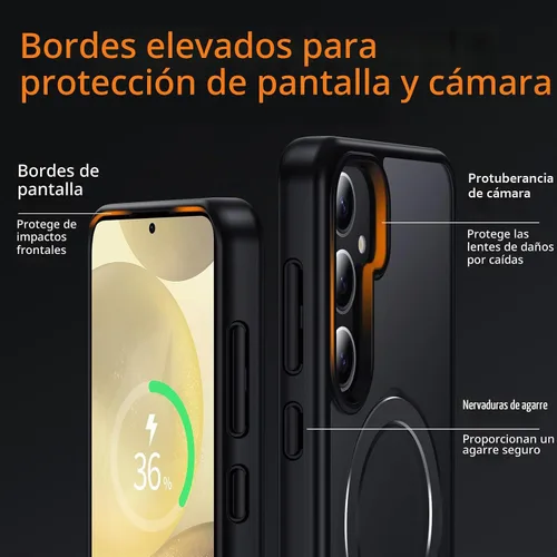 Vista 2 de Funda para Samsung Galaxy S24+ Plus, compatible con MagSafe, con soporte de anillo magnético giratorio de 360° [carga inalámbrica], soporte de Negro