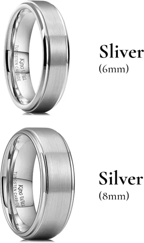 Vista 2 de King Will Anillo de Boda Clásico de Tungsteno para Hombre, Anillos de 6/7/8/9/10mm de Ancho, Acabado Pulido, Borde de Escalón Mate, Ajuste Cómodo