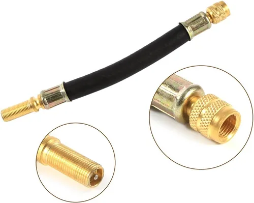 Vista 4 de Extensión de vástago de válvula de neumático de goma flexible de 5.512 in, 2 abrazaderas, adaptador extensor de válvula de neumático para camión