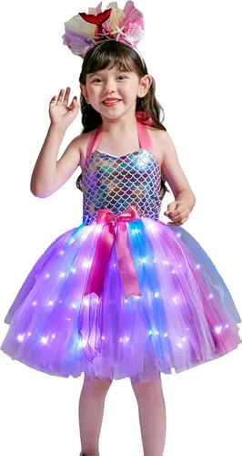 Vista 2 de Davsolly Mermaid Costume for Girls Led Light Up Mermaid Princess Tutu for Birthday Halloween Cosplay Christmas Dress Up Gifts