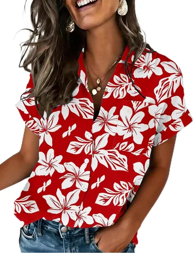 Vista 21 de Zeagoo Camisa de manga corta con botones para mujer, cuello en V, elegante, casual, para negocios, trabajo, con bolsillo, S-XXL