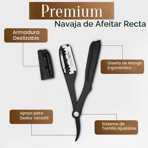 Vista 6 de Facón - Maquinilla de afeitar recta para hombre, kit profesional de afeitar de borde recto con 100 cuchillas, afeitadora barbero japonesa de acero