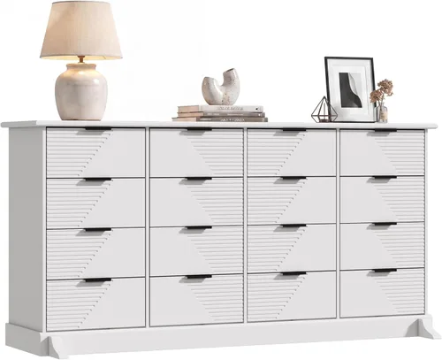 Vista 3 de Cómoda de 16 cajones para dormitorio, cómoda blanca Blanco perla