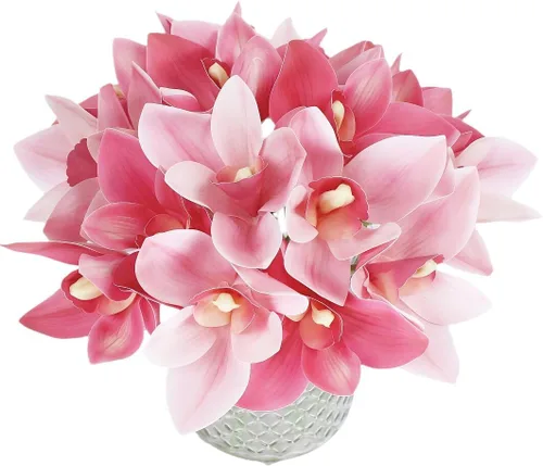 Vista 4 de 20 plantas artificiales de tacto real, arreglos florales de orquídea címbidio, arreglos florales de seda, ramos de boda, decoración floral, centros