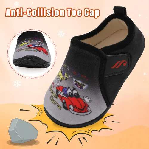 Vista 5 de JIASUQI Pantuflas mullidas para niños pequeños, zapatos cálidos para la casa para niños y niñas