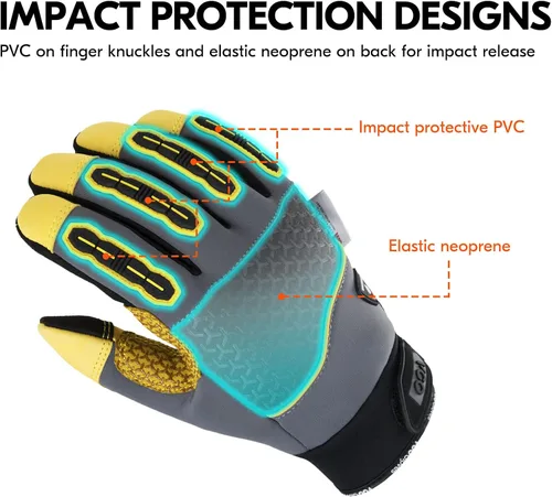 Vista 5 de Vgo... Guantes de trabajo de invierno para hombres, guantes de trabajo de seguridad impermeables para clima frío, guantes para congelador, cuero