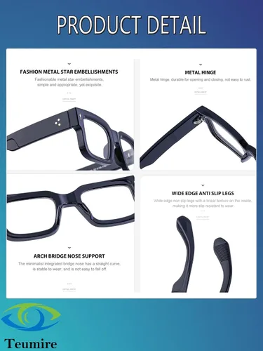 Vista 4 de Gafas de marco cuadrado grueso para mujeres y hombres, anteojos rectangulares gruesos, sin receta, lentes de luz azul para computadora