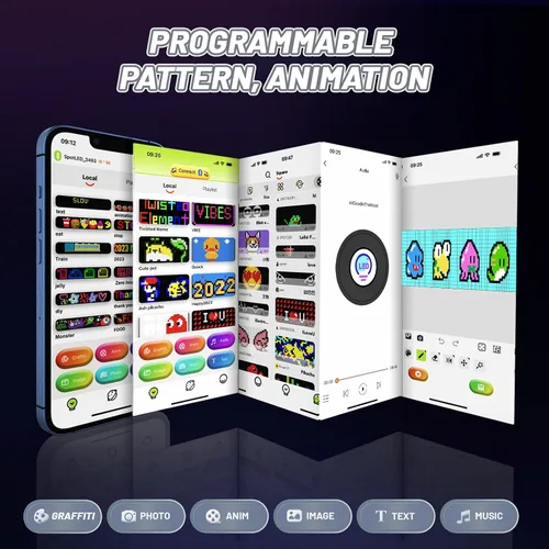 Vista 2 de RAYHOME Letrero LED programable de imagen de importación a todo color, 27 x 5 pulgadas, flexible, USB, 5 V, rotación multitarea, Bluetooth, control